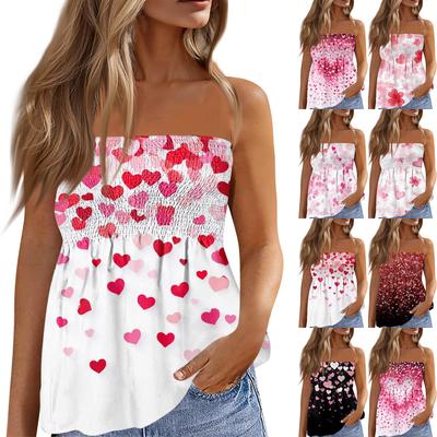 Tops Tubinho Para Mulheres, Bonito Sexy Ombro a Ombro Estampado Sem Mangas T,Camisa