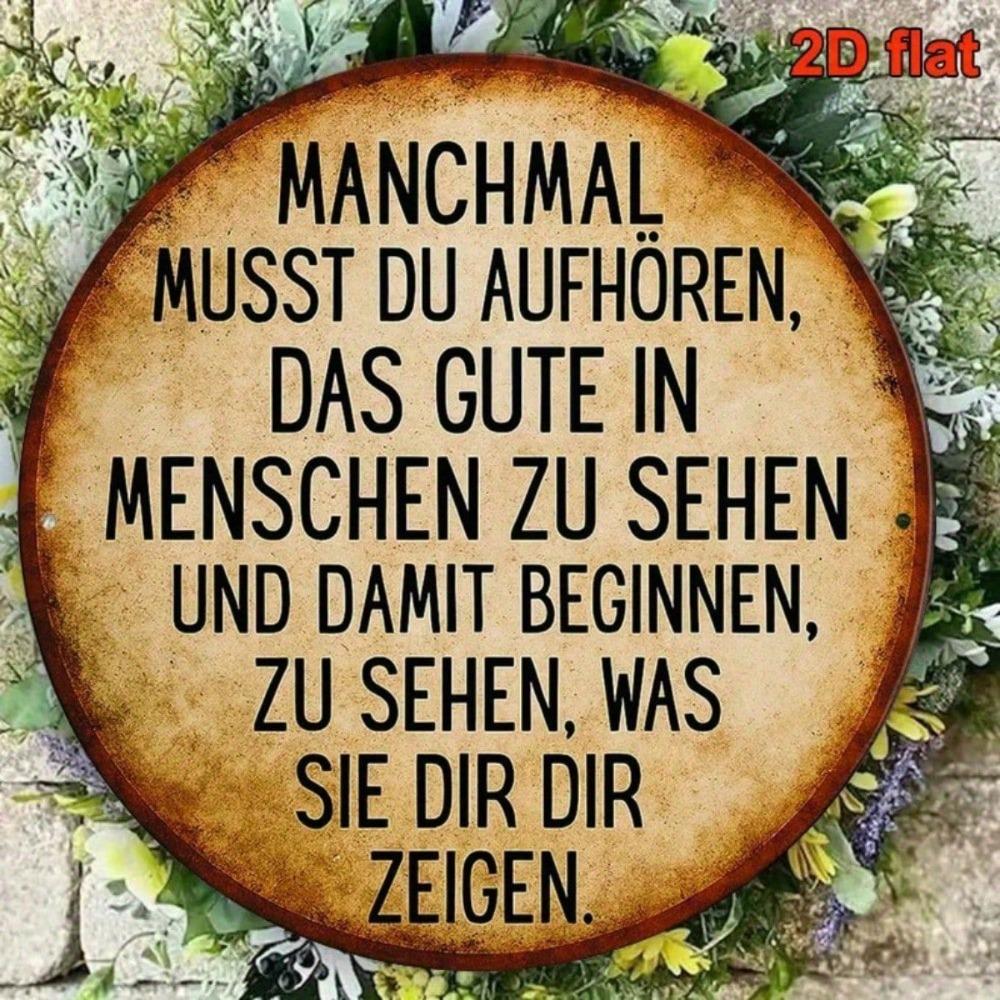 Vintage Metal Wall Art Round Sign German Quote Decor for Living Room