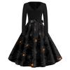 Women's Vintage Halloween Print V-Neck Dress, Casual Party Outfit for Celebrations