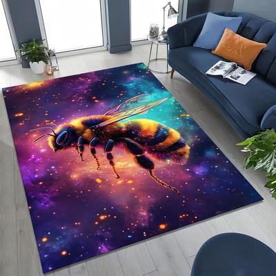 Alfombra de Arte de Abeja Miel Abeja Insecto Dibujos Animados Lindos para Dormitorio Sala de Estar Sofá Hogar Felpudo Decoración, Alfombra de Piso Grande Antideslizante para Niños