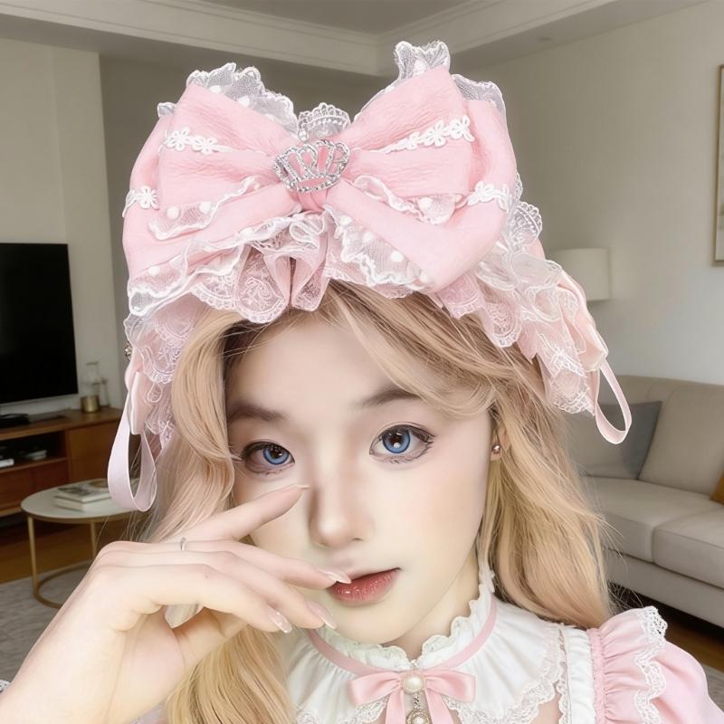 Elegant Ribbon Hair Clip Headpiece With Lace Ruffle Trim Design For Women And Girl Anime Event Gathering Hair Ornament