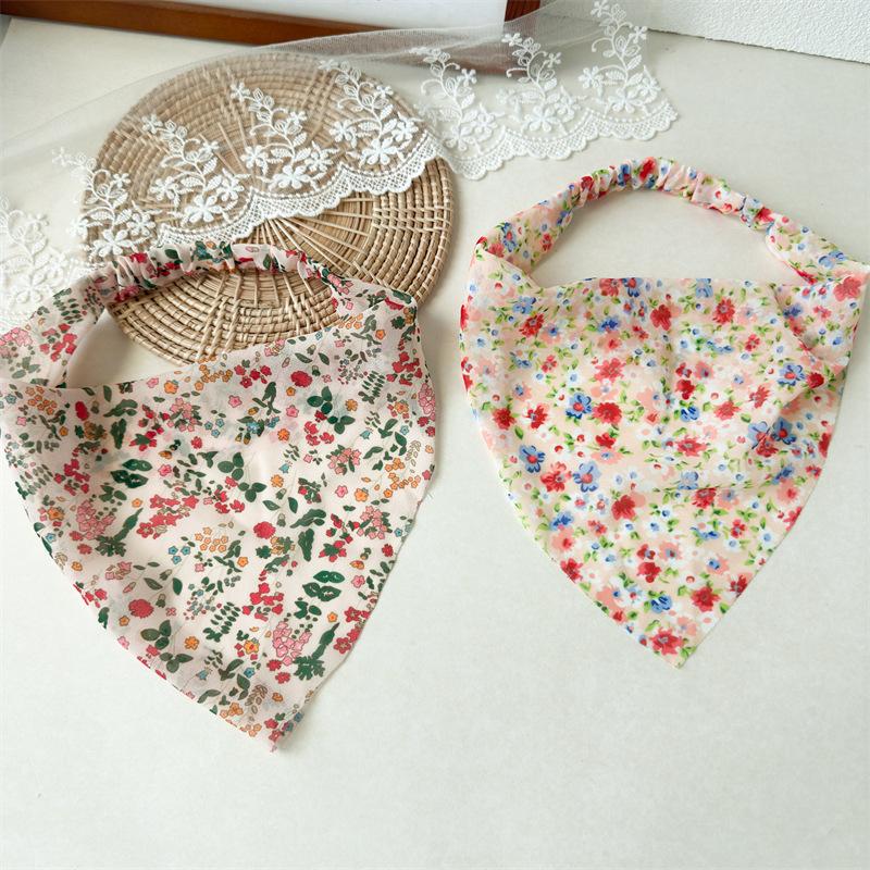 Floral Print Triangle Kerchief Headbands Elastic Back Bandana Style Hair Wraps Bohemia Garden Party Headwear For Women