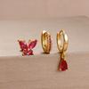 3PCS Unique Stainless Steel Earrings Set for Women Rose Red Crystal Zircon Huggie Hoop Earring Wedding Romantic Jewelry