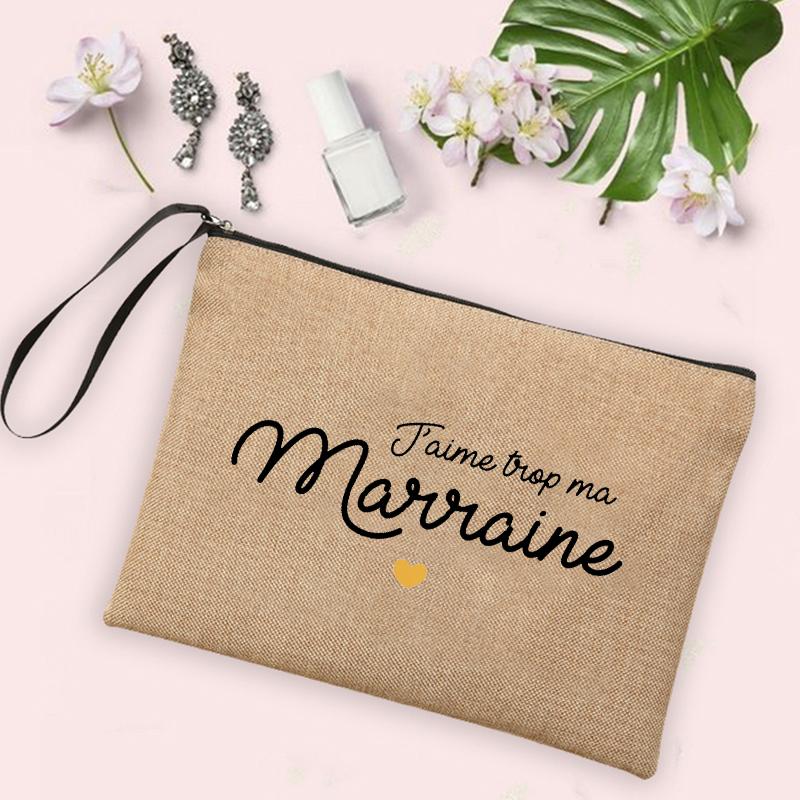 Best Godmother In World Print Cosmetic Bag Women Neceser Makeup Bag Linen Zipper Pouch Travel Toiletry Organizer Godmother Gifts
