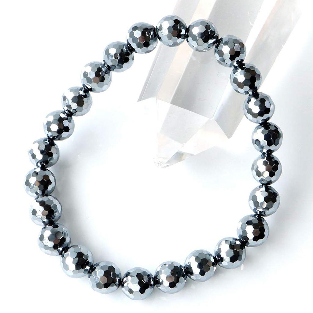 [GOLD STONE] High-Purity Mirror Cut Terahertz Stone Bracelet, 8mm, with Exclusive Box, Inner Circumference: Approx. 17.5cm