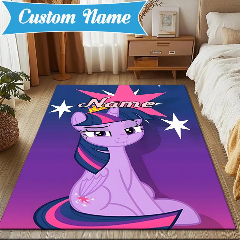 Custom Name Unicorn Fantasy World Rug for Living Room, Game Rooms, Office, Bedroom, Floor Mat Playful Design, fan gifts Christmas decor
