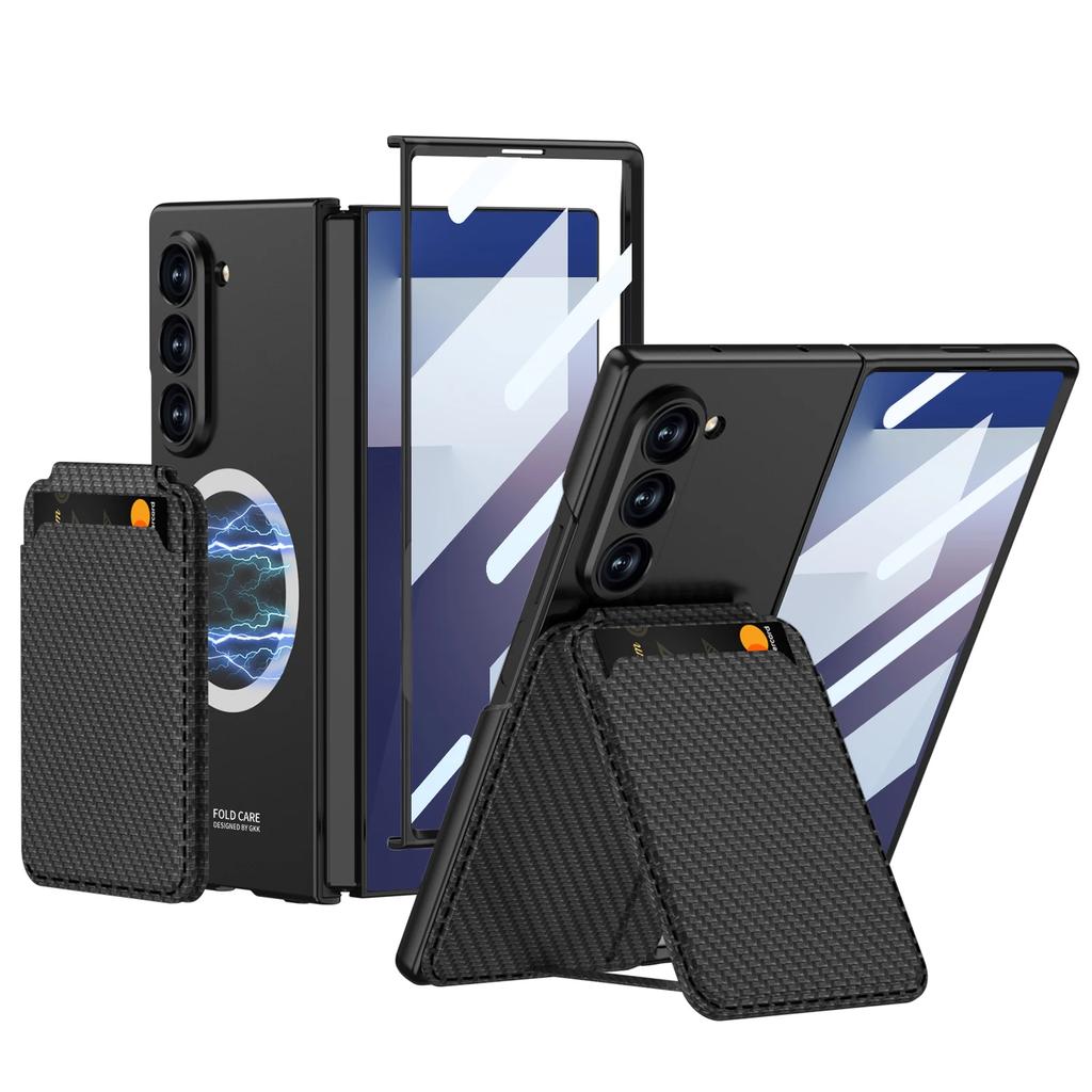 Magnetic Detachable Card Holder Bracket Phone Case for Samsung Galaxy Z Fold 7 6 Fold7 Fold6 with Tempered Film Protective Cover