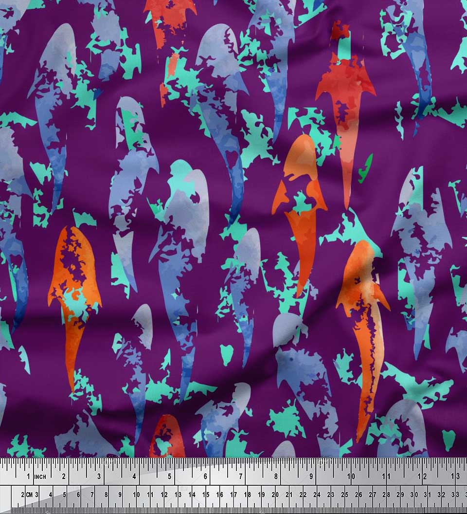 

Тканина для рукоділля Soimoi Black Japan Crepe Satin Fish Ocean Printed Тканина для рукоділля на метри 42 дюйма 42 Inch Wide - Poly Crepe фіолетовий