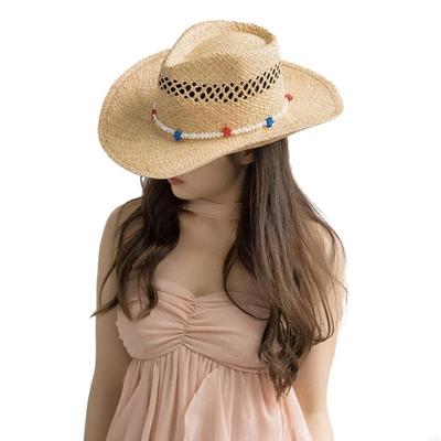 Lightweight Sun Protective Cowboy Hat Hollowed Cowgirl Hat Summer Beach Sun Hat Y08E