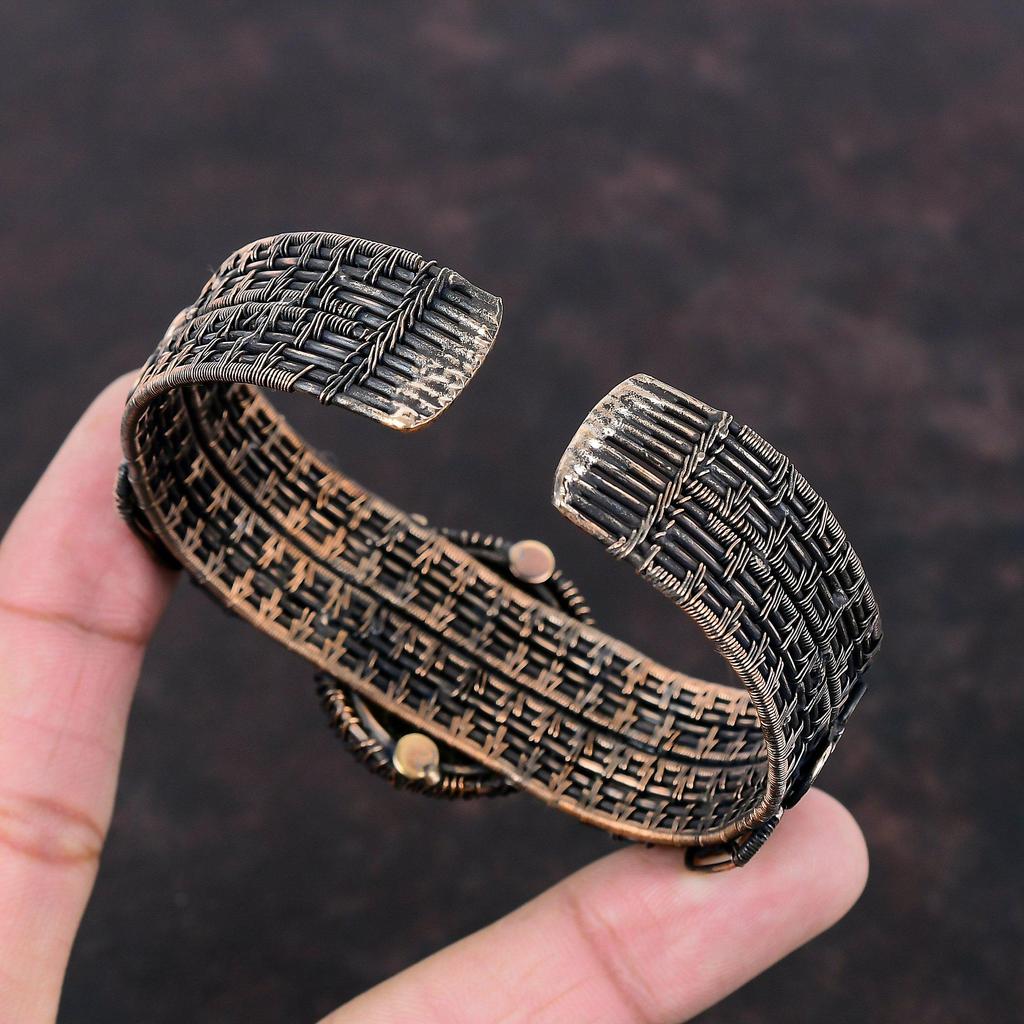 Moldavite Bangle Copper Wire Wrapped Adjustable Cuff Bracelet Handmade Moonstone Bangle Copper Jewelry Gemstone Cuff Bracelet Gift For Women