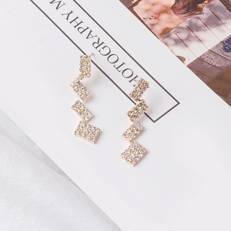 Geometric Square Splicing Super Flash Full Diamond Stud Earrings Chic Style Exquisite Gas Personality Earrings Earrings