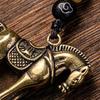 Keychain Pendant Brass Horse Charm Car Key Chain with Hand-Braided Cord Beadwork Immediate Success Bag Charm Car Ornament