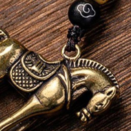 Keychain Pendant Brass Horse Charm Car Key Chain with Hand-Braided Cord Beadwork Immediate Success Bag Charm Car Ornament