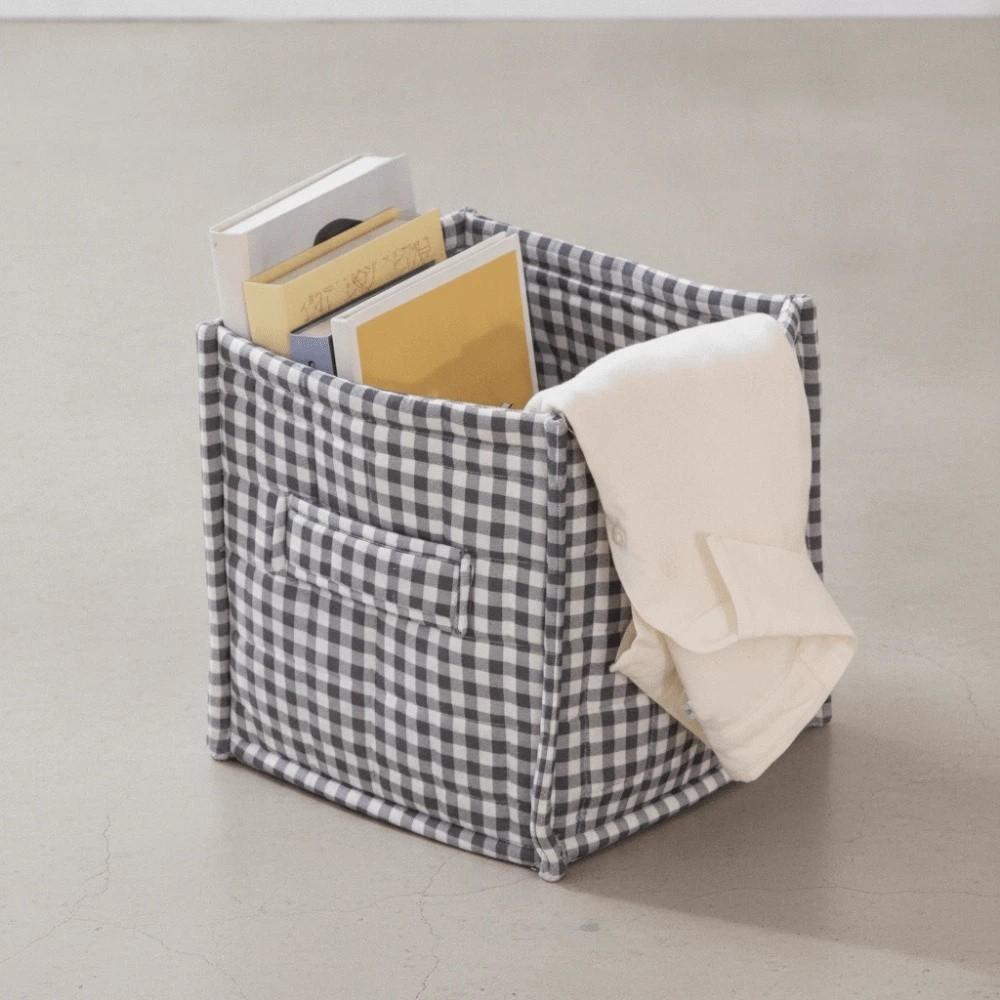 Quilted Fabric Desktop Storage Box Plaid Print Underwear Socks Storage Basket Makeup Organizer