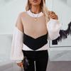 Vintage Collision Color O Neck Loose Long Sleeve Knitwear Cardigan Sweater Top Autumn Winter