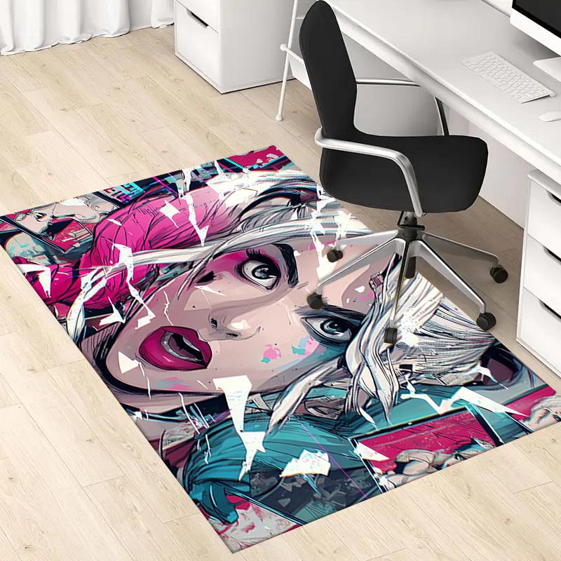 1pc Office Carpet Chair Mats Cyberpunk Anime Girl Perfect for Decorating Office Chairs, Living Rooms, Or Bedrooms,Polyester Carpet
