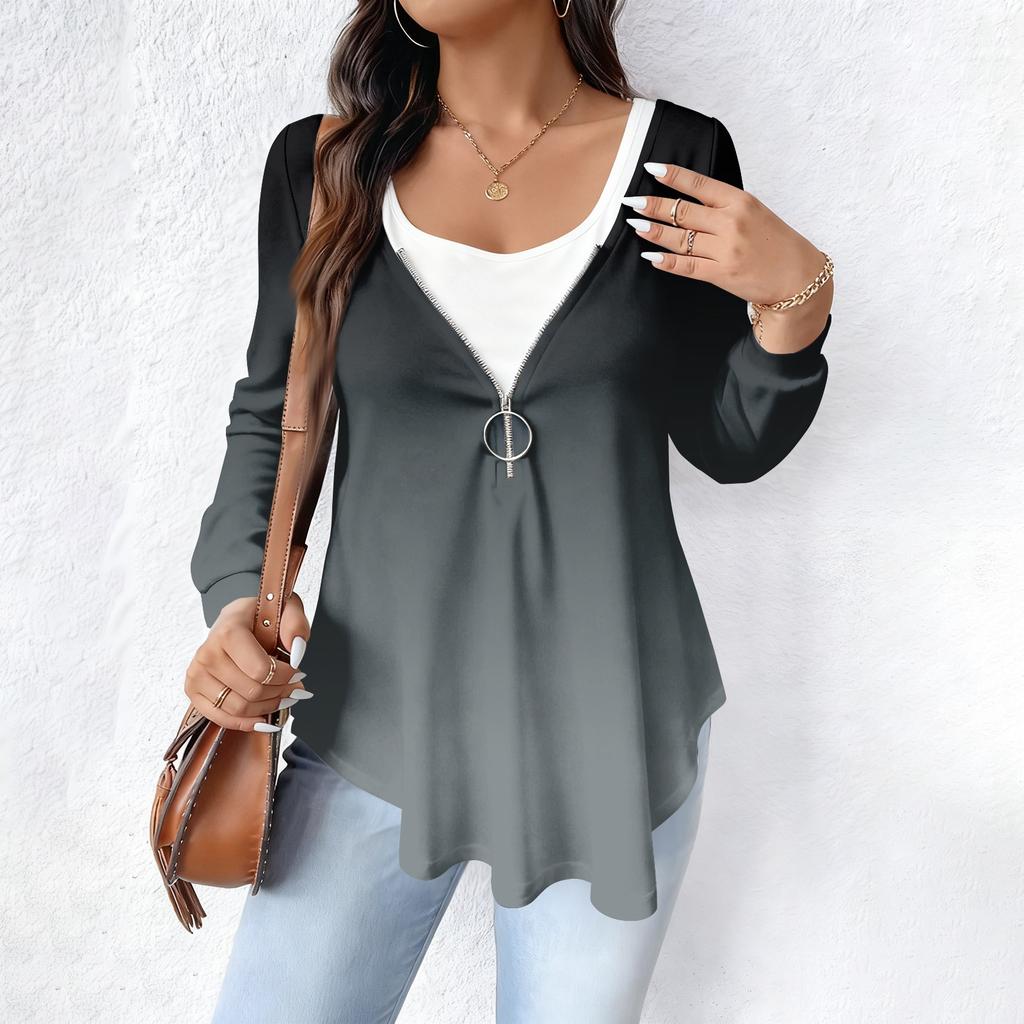 Women's Fashionable Casual Long Sleeved Loose Oversized Printed Top