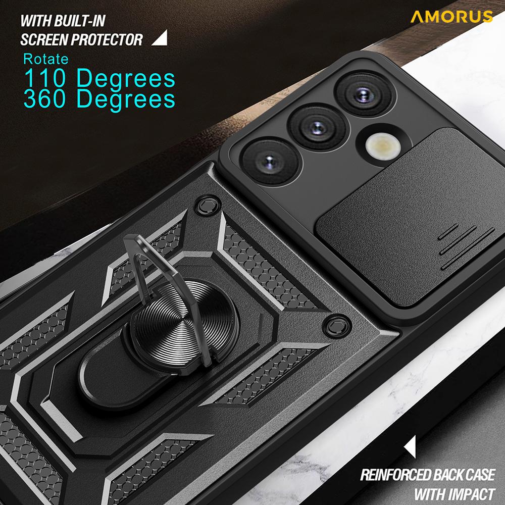 AMORUS For Samsung Galaxy S25+ Case Kickstand PC+TPU Phone Cover with Camera Lens Slider