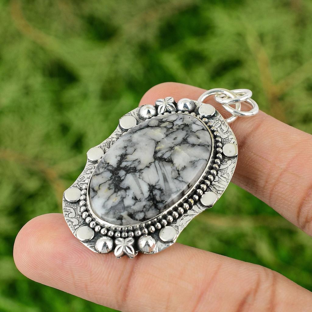Daughters Day Sale 925 Silver Pinolith Jasper Stone Engagement Pendant Jewelry