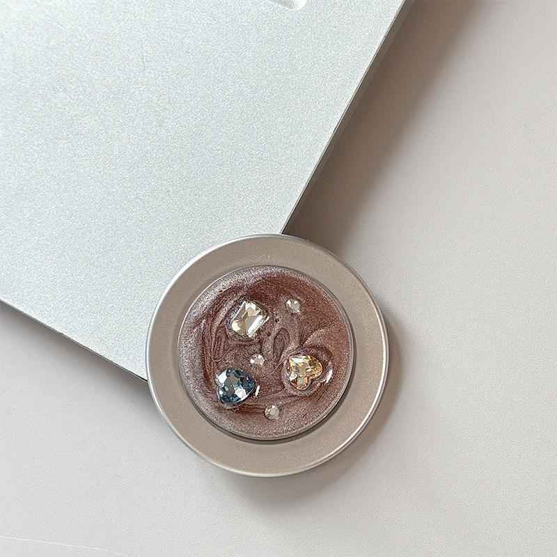 Korean Style Rhinestone Gemstone Phone Holder - Magnetic Round Finger Ring