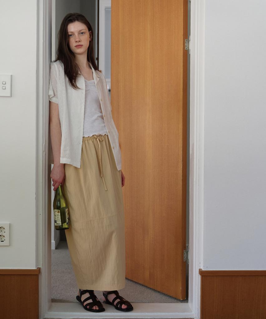 Button Banding Midi Skirt (Butter)