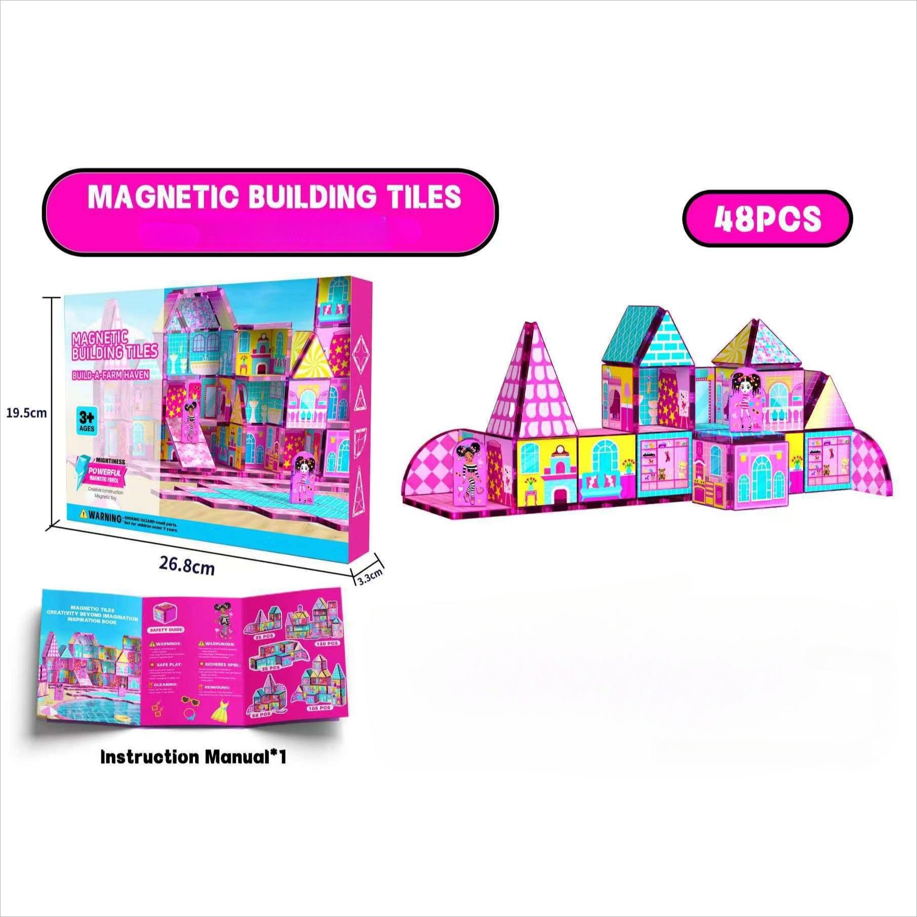 

Princess Magnetic Doll House Building Toys for Girls Pink Magnet Tiles Birthday Gifts
