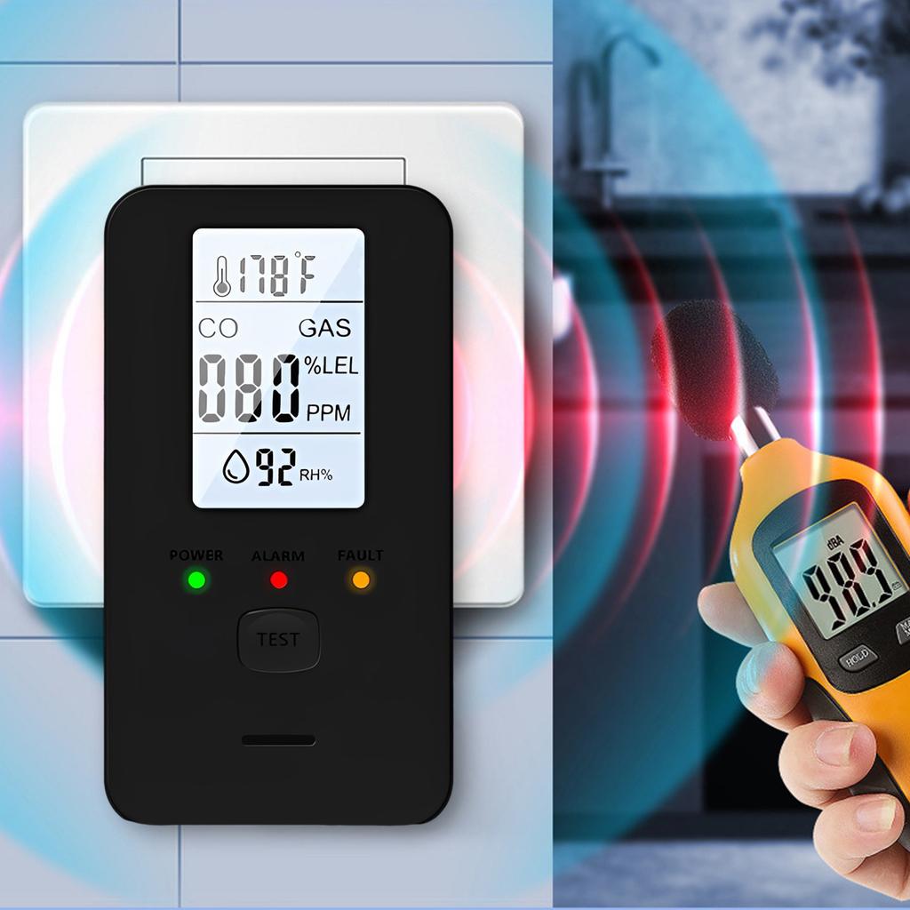 Multifunctional 4 in 1 Combustible Natural Gas Detector Plug in Home LCE Display Air Quality Monitor Natural Gas Leak Sensor for Kitchen Garage Safety