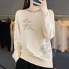 Women's Embroidered Wool Knit Sweater - Chinese Style, Loose Fit, Round Neck, Autumn/Winter.