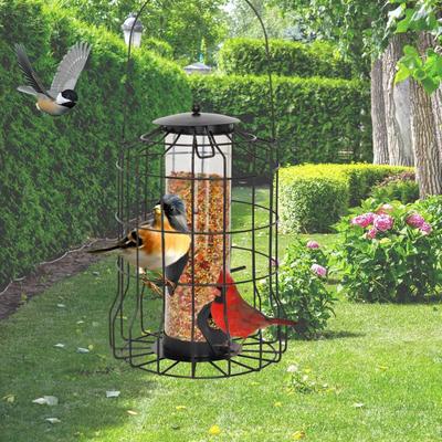 Premium Birds Feeder Birds Feeder Cage Durable Squirrel-proof Metal Cage Birds Feeder for Outdoor Hanging with 4 Ports for Small