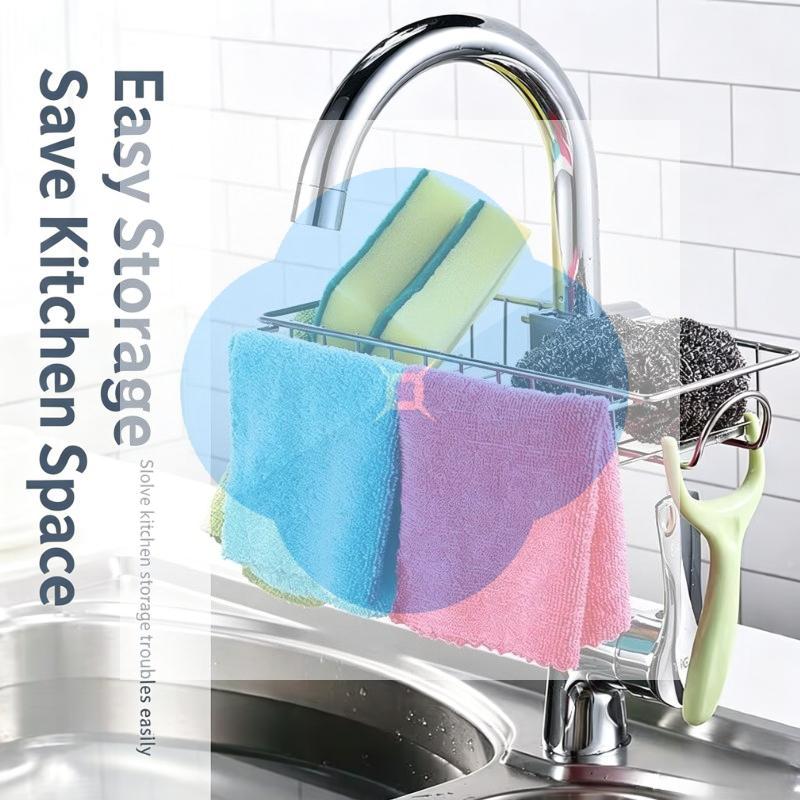 1Pcs Stainless Steel Faucet Caddy Rust Proof Easy Installation Perfect For Kitchen Sink Sponge Scrubber Organizer