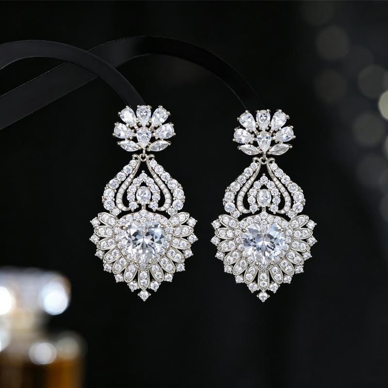 Elegant S925 Silver Earrings with 4A Cubic Zirconia: Luxury Flower Drops for Women