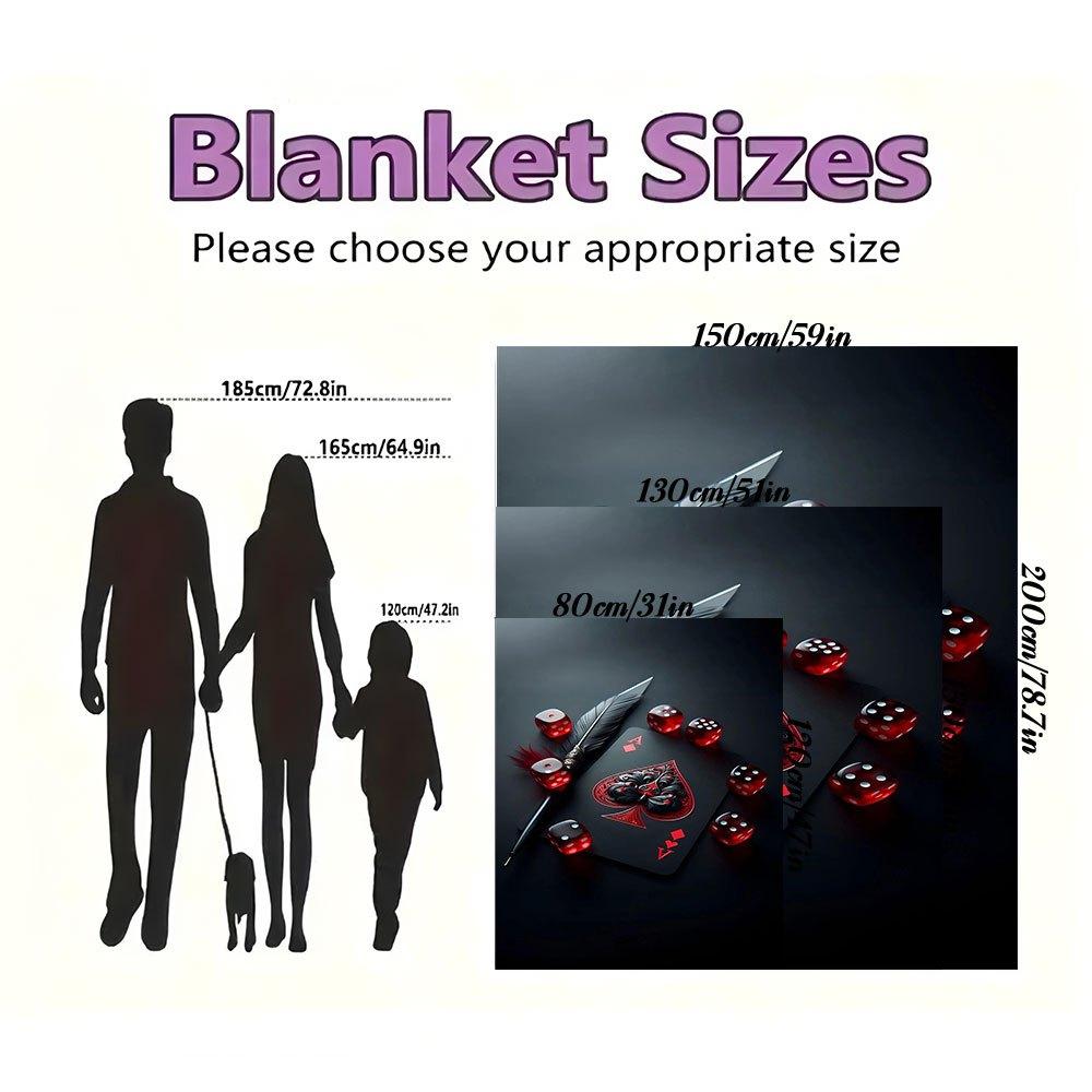 Black Playing Card with Red Dice and Feather DecorBlanket Flannel Throw Blanket for Sofa, Bed, Travel, Camping, Office