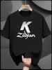 Casual Short Sleeve T-shirt with Bold White ZILIJIAN Graphic Print - Black Round Neck Summer Tee for Adults