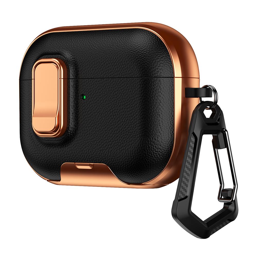 For AirPods Pro 3 Case with Stand Dual Color Texture TPU + PC Earphone Cover with Lock Buckle and Carabiner