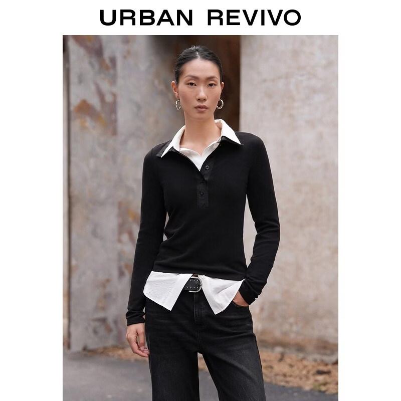 UR 2026 Women's Spliced Polo Neck Slim-Fit T-Shirt