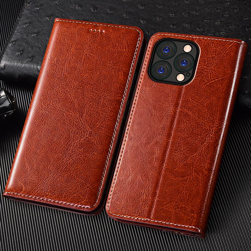 Crazy Horse Genuine Leather Flip Case For iPhone 6 6S 7 8 X XS XR 11 12 13 14 15 16 16e 17 Pro Max Plus Phone Wallet Cover Cases