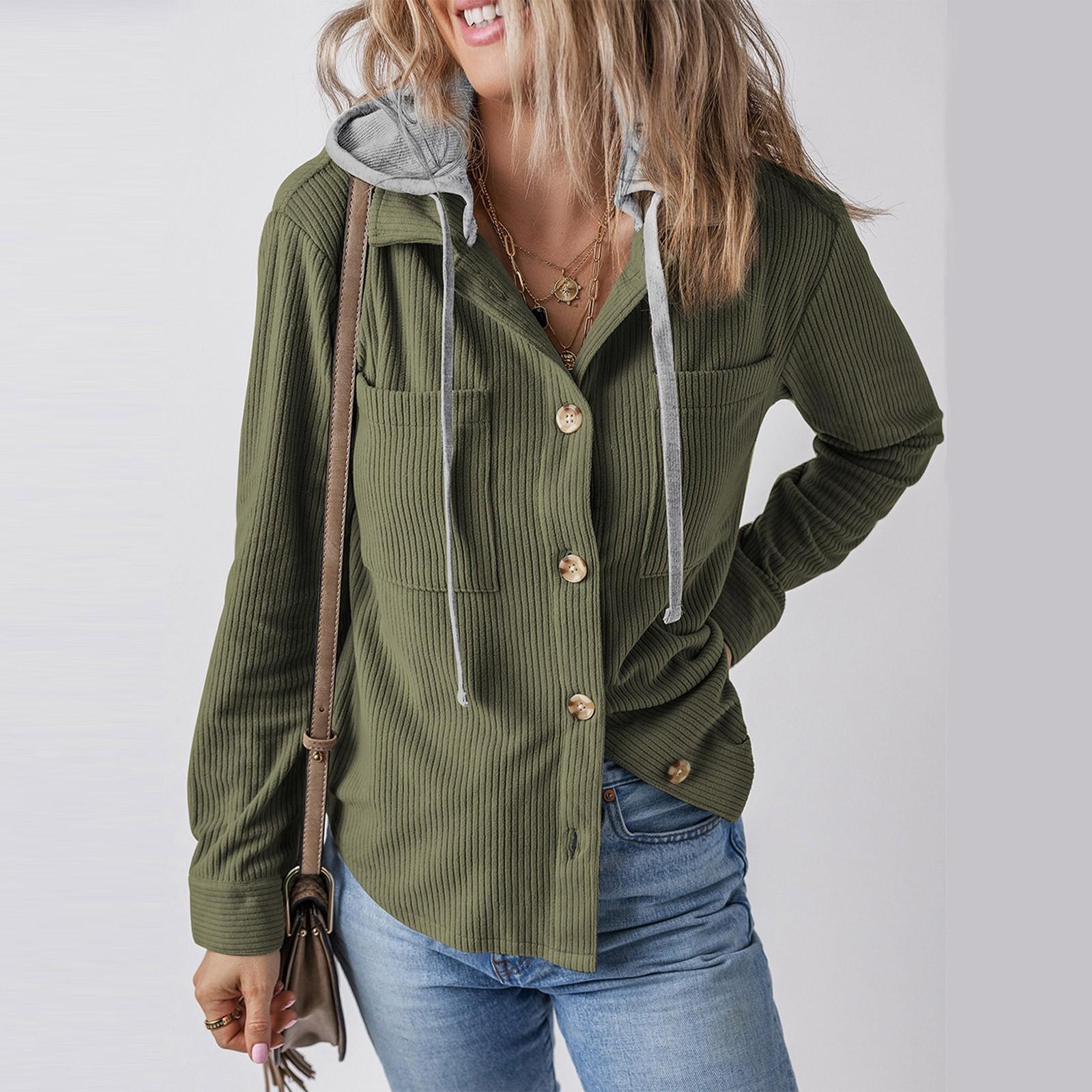 

Женский свободный повседневный кардиган с капюшоном и застежкой-молнией на пуговицы, кошелек, куртка с капюшоном и завязками на шнурке M