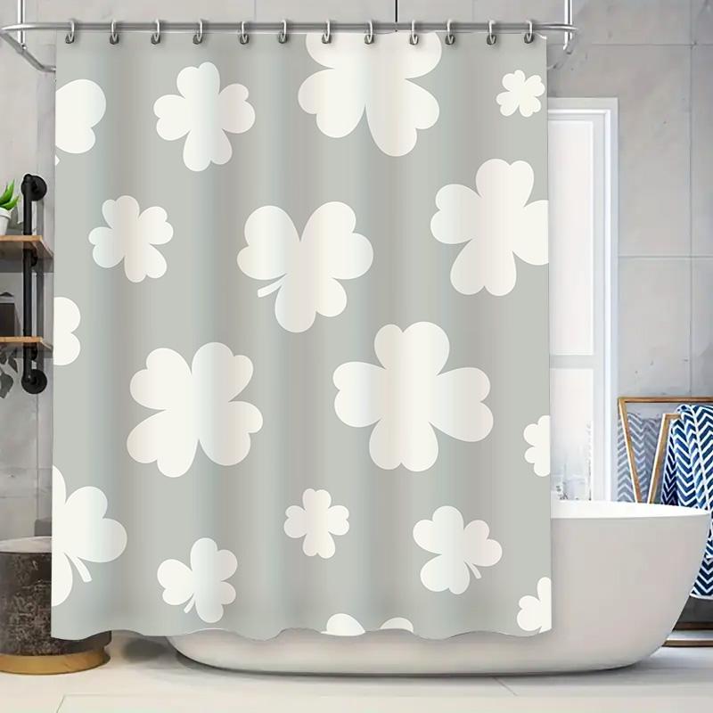 

Modern Bath Shower Curtain with White Four Leaf Clover Print, Waterproof Fabric, Perfect for Home Decor New Arrival (Product co 90x180cm