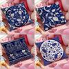 Ethnic Style Blue Floral Pillow Case Soft Plush Fabric Double-Sided Printed Cushion Cover Warm Winter Sofa Pillow Case