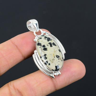 Hochzeitsgeschenk für Sie 925 Silber Natürlicher Dalmatiener Jaspis Edelstein Anhänger