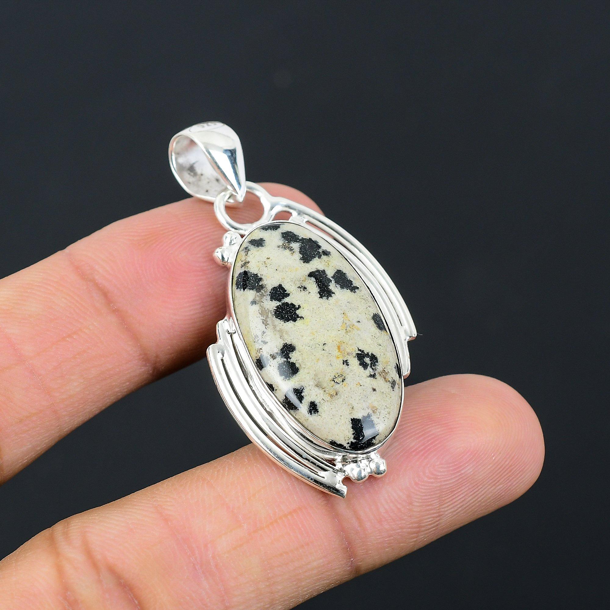 Wedding Gift For Her 925 Silver Natural Dalmatian Jasper Gemstone Pendant