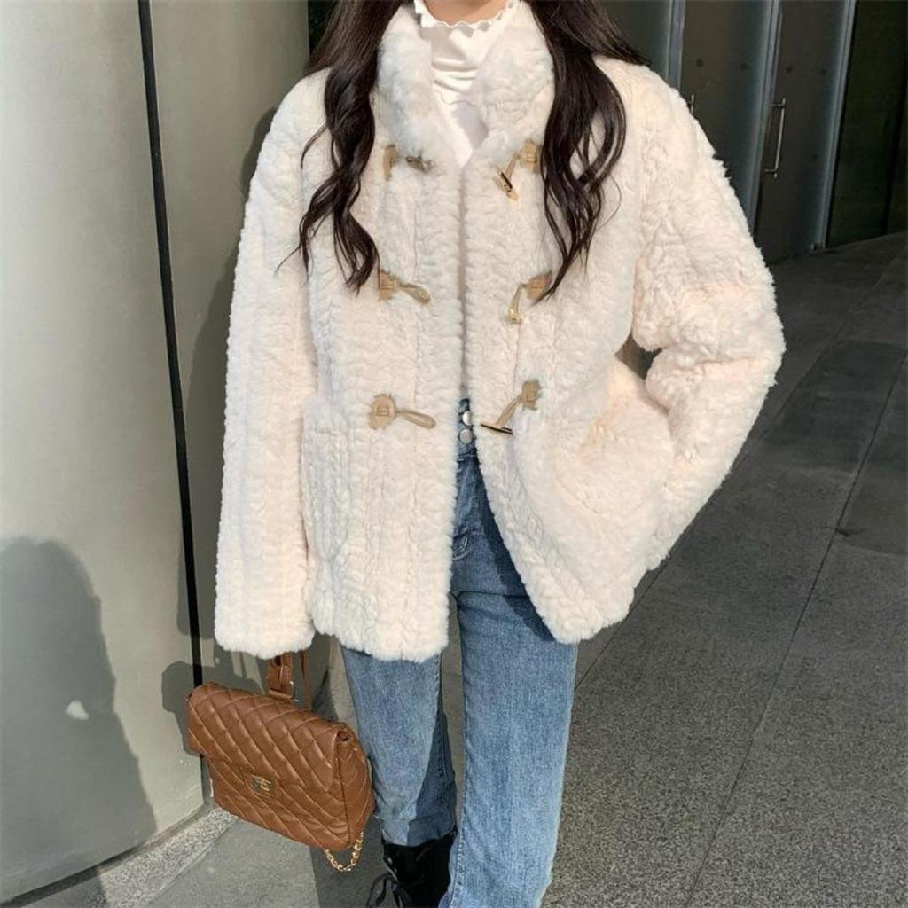 Autumn and Winter Women's Loose Collar Coat Thick Warm Horn Buckle Cotton-padded Jacket