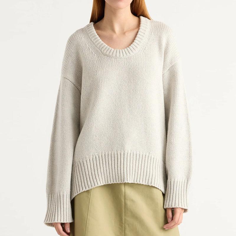 Europe, America, Autumn and Winter New Loose Round Neck Long-sleeved Sweater Casual Thick Thermal Pullover Knitted Sweater Top Women