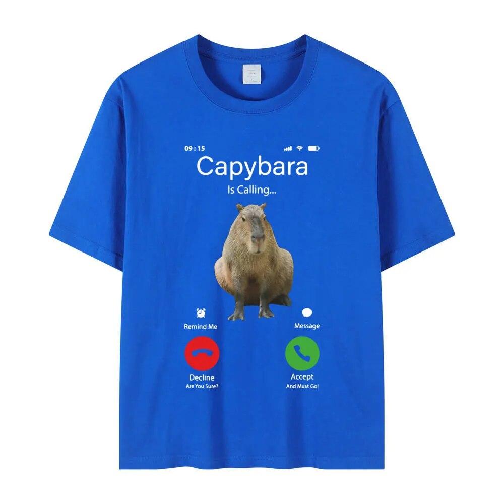 Camiseta divertida de Capybara Calling, regalo para amantes, camisetas con estampado de Cavy y roedores más grandes, camisetas informales de moda de verano de gran tamaño, Unisex