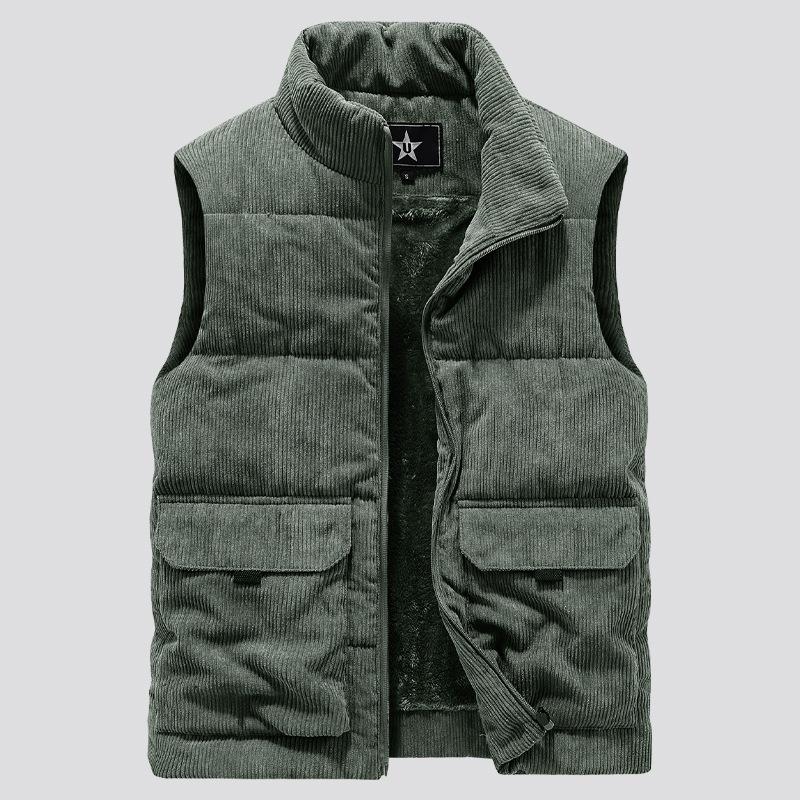 Corduroy Vest for Men In Autumn and Winter, with Thick Velvet, Stand Up Collar, Horseclip, Oversized Workwear, Vest, and Warm Cotton Jacket