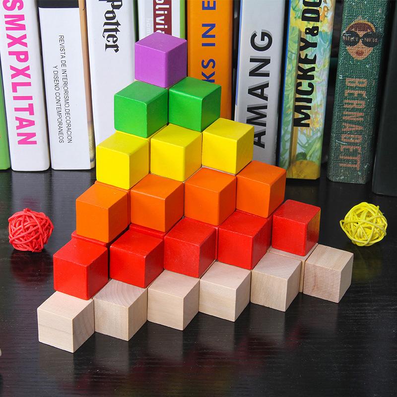 Wooden Rainbow Cube Teaching Aids Large Particles Square Building Block Number Sense Children's Space Thinking Educational Toys