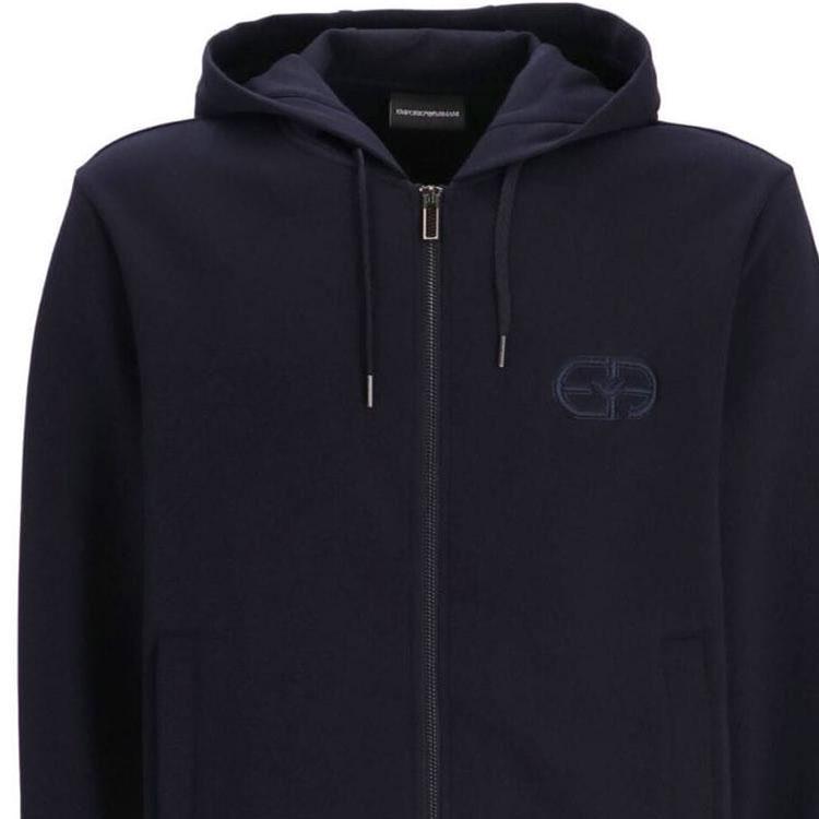 Emporio Armani SS23 Solid Color Logo Embroidered Hooded Jacket Men jackets Navy-Blue 8N1ML61JHSZ0920