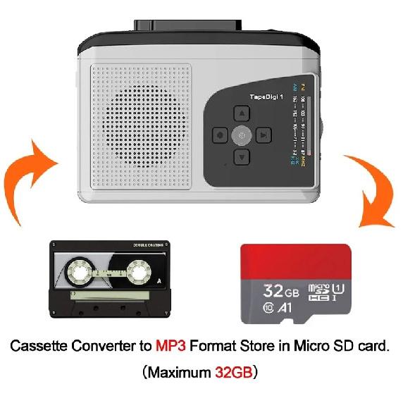 EZ234 Tape Cassette Walkman Player To MP3 Converter with Speaker AM/FM Radio Cassette Recorder To TF Card Audio Capture Card