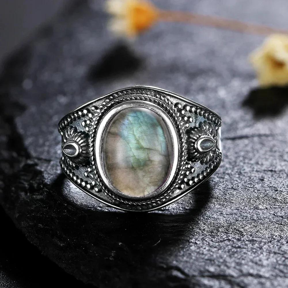 Sterling Silver 925 Vintage Rings Oval 8X10mm Rings Black Onyx Natural Fine Jewelry For Men Women Rhodochrosite Rings