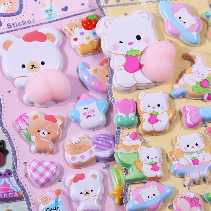 Set of 4 Squishy 3D Cute Reward Stickers for DIY and Panda Perfect for Diaries and Stress and Gifts Stickers, Decoration, Rabbit, Unicorn, Bear,